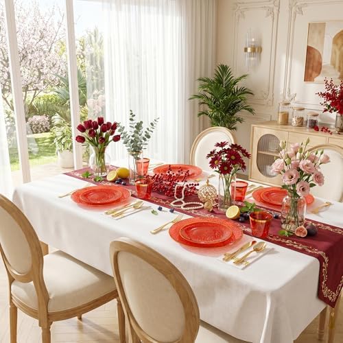 Rubtlamp 175 Pcs Plastic Dinnerware Set (25 Guests), Red And Gold Plastic Plates, Hammered Party Plates Set Include Dinner Plates, Dessert Plates, Cups, Cutlery Set And Napkins for Wedding And Party - Image 5