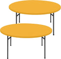 Round Spandex Tablecloth 2 Pack, Elastic Fitted Waterproof Tablecloths for 36"-44" Tables, Stretch Washable Picnic Table Cover for Camping, Dining, Indoor and Outdoor, Mustard Yellow