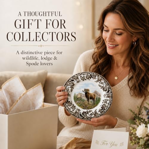Spode Woodland Bighorn Sheep Salad Plate - 8" Fine Earthenware, British Flowers Border, Rustic Game Animal Design Made in England - Microwave, Oven, Freezer, Dishwasher Safe for Holiday Dining - Image 5