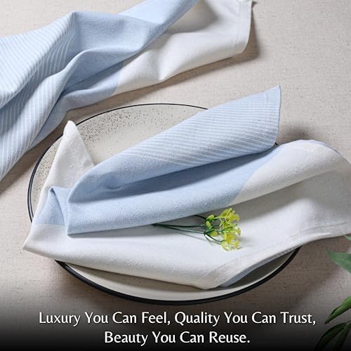 Light Blue Cotton Cloth Napkins Set of 4, 18x18 Inch - Image 2