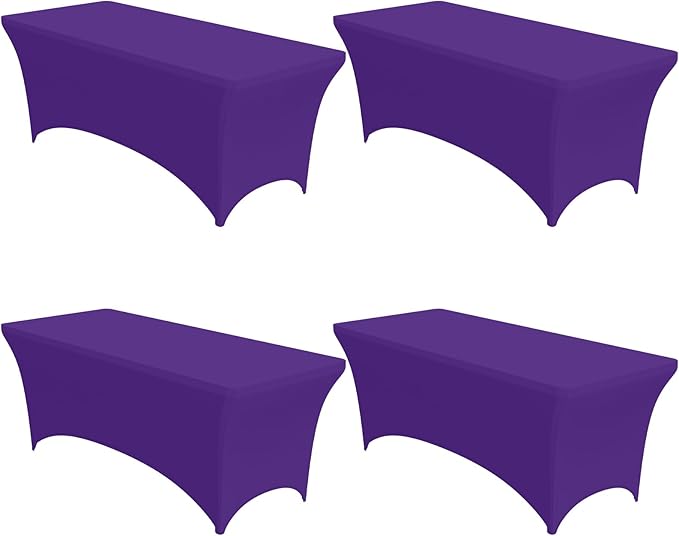4-Pack Purple Spandex Tablecloths – 72"x30"x30" Stretch Fitted Table Covers for 6ft Rectangle Folding Tables, Wrinkle-Resistant Tablecloth for Wedding, Banquet & Outdoor Events