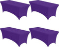 4-Pack Purple Spandex Tablecloths – 72"x30"x30" Stretch Fitted Table Covers for 6ft Rectangle Folding Tables, Wrinkle-Resistant Tablecloth for Wedding, Banquet & Outdoor Events