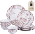 222 Fifth Adelaide Brown on White 12-Piece Dinnerware Set – Service for 4, Big Dinner Plates and Bowls Sets,Durable Porcelain, Microwave and Dishwasher Safe, for Everyday Dining & Entertainment by 222Fifth