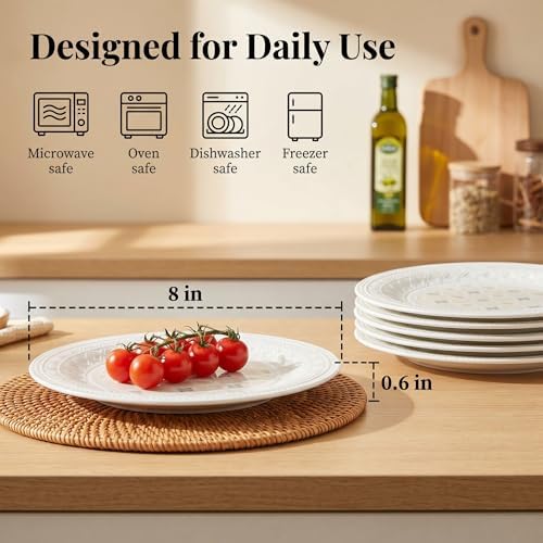Bone China Salad Plates Set of 6, 8 Inch Patterned Dessert Plates - Image 2