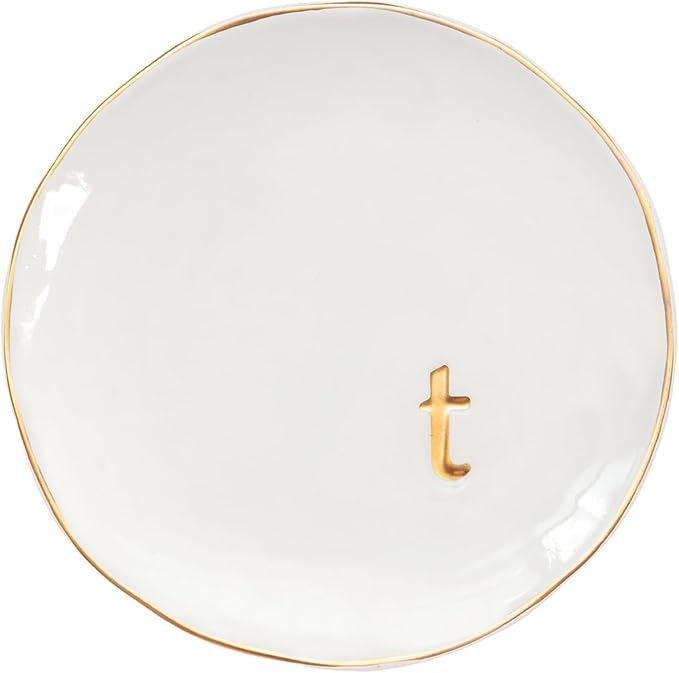 COLLECTIVE HOME - Ceramic Jewelry Tray, Decorative Trinket Dish for Rings Earrings Necklaces Bracelet Watch Keys, Birthday Mother's Day Christmas Gift for Women, 4.75", Glossy (t)
