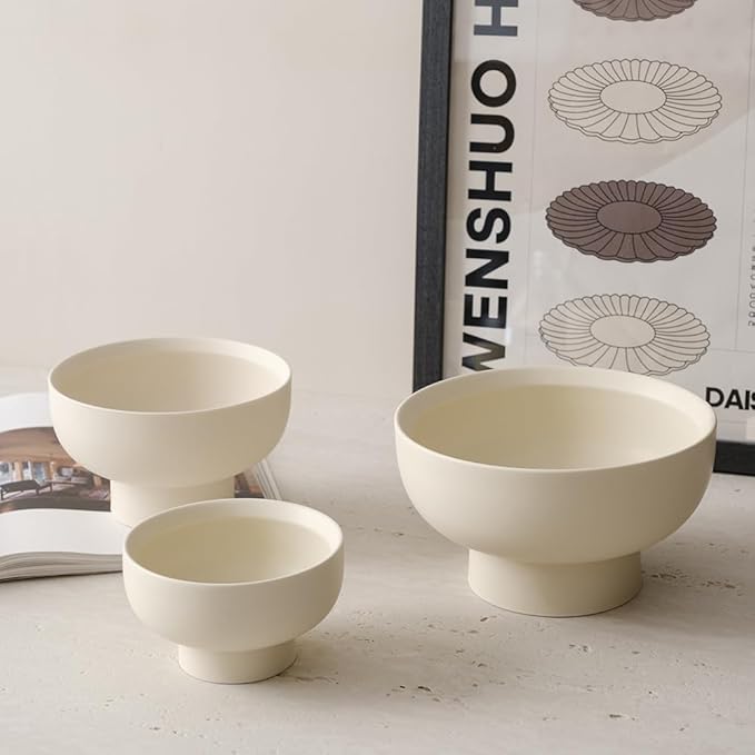 WENSHUO High-foot Deep Fruit Bowl, Ceramic Pedestal Decorative Bowl, Round Bowl for Salad, 5.5" Small Size, Matte Crème (Matte Crème, 5.5")