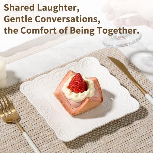 White Small Dessert Plates Set of 4,Ceramic Dinner Plates 6 Inch for Appetizer, Fruits, Cake, Microwave Safe,Christmas Gift,Relief Style - Image 5