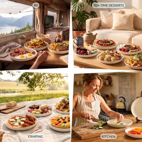 Homienly Deep Dinner Plates 10 Inch Wheat Straw Plates Set of 6 Large Salad Plates for Serving Unbreakable & Lightweight Plates Set for Picnic,RV Microwave & Dishwasher Safe Camping Plates (Beige) - Image 7