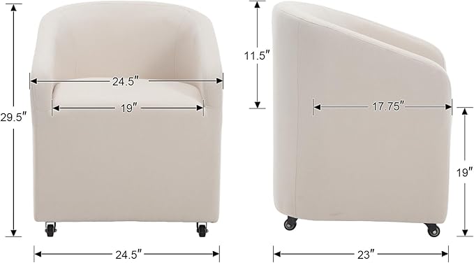 Modern Barrel Dining Chairs with Rolling Casters Set of 4, Upholstered Linen Swivel Dining Room Chairs with Wheels for Kitchen Living Room Home Office, Beige
