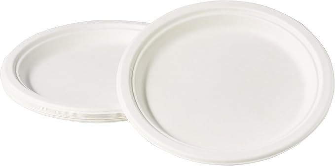 CIAO! 9" Heavy Duty Plate 100% Compostable PFAS Free Unbleached Bagasse Natural White (Pack of 500)