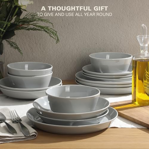 Gibson Home Summer Shades 16 Piece Plates and Bowls Dishes Service for 4 Porcelain Dinnerware Set - Grey - Image 4