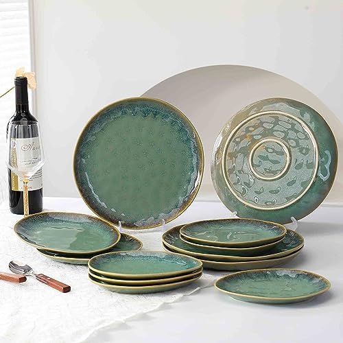 Henten Home Ceramic Dessert Plates, 8.5 Inch Salad Plate Set of 4, Porcelain Snack Serving Dishes for Cake, Kitchen, Microwave & Dishwasher Safe, Reactive Glaze (Green) - Image 5