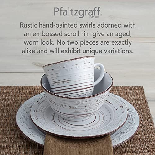 Pfaltzgraff Trellis White 16-Piece Stoneware Dinnerware Set, Service for 4, Distressed White Finish, Microwave & Dishwasher Safe Plates and Bowls - Image 4