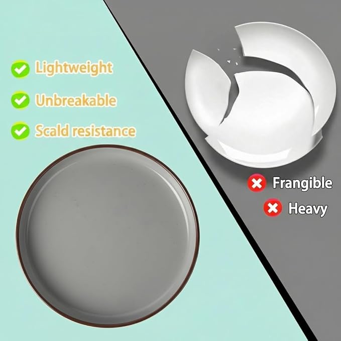 Melamine Dinnerware Sets 12 Piece Unbreakable Plates & Bowls Sets Lightweight Shatterproof Durable Dishware for Camping Picnic Party (Fog Gray)