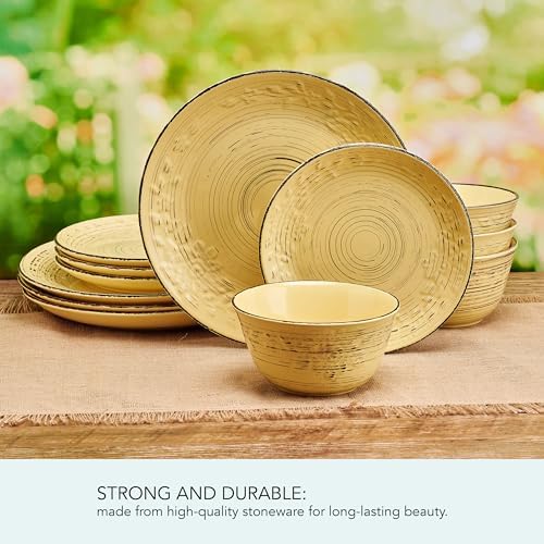 Pfaltzgraff Trellis Sunflower 12 Piece Dinnerware Set, Service for 4, Yellow - Image 5