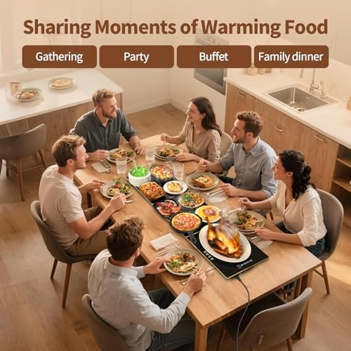 Food Warmers for Parties Buffet, （47"x12"） Assemblable Stackable Electric Warming Tray with 8-Level Temperature Adjustment and 8-Hour Timer, Upgraded Desktop-Protecting Food Warming Mat - Image 6