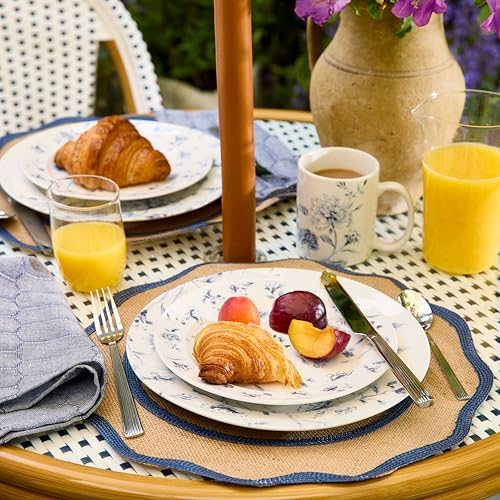 Martha Stewart Empress Bouquet 30 Piece Decorated Porcelain Chip and Scratch Resistant Dinnerware Plates and Bowls Set - Blue Floral - Image 2