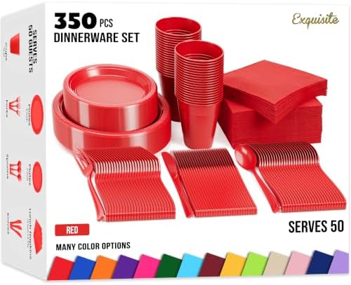 Exquisite 350 Pcs Red Plates and Napkins Party Supplies Plate Sets by Exquisite