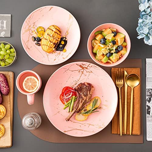 LOVECASA Pink Dinnerware Set for 4, 16 Piece Porcelain Dish With Plates, Bowls and Mugs, Gold Splash Glaze Round Modern Ceramic Dinner Set, Dishwasher Microwave Safe - Image 6