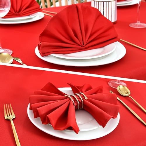 Wolkemer Set of 4 Red Cloth Napkins 17 x 17 Inches Solid Washable Polyester Dinner Napkins with Hemmed Edges for Dinners Parties Weddings Banquets Events Table Decoration - Image 4