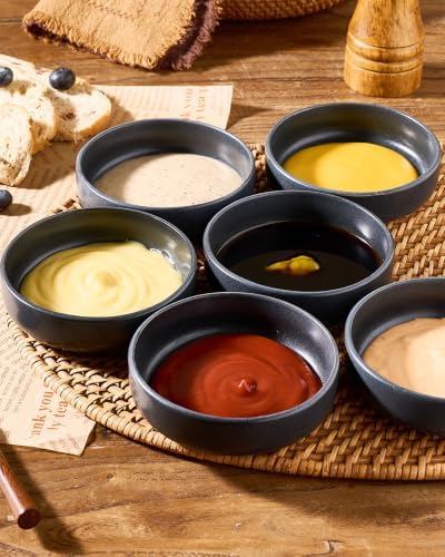 famiware Ceramic Soy Sauce Dish, 4oz Dipping Bowls Set of 6, Matte Black - Image 4