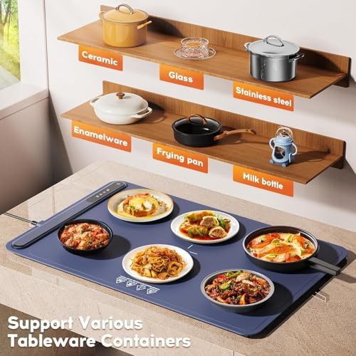 Warming Mat for Food, Voriah Electric Warming Tray with 3 Temp Settings & Auto Shut-Off, Food Warmer with Thick Silicone Surface to Keep Food Warm at Buffet, Parties, and Family Use（Dark Blue） - Image 2