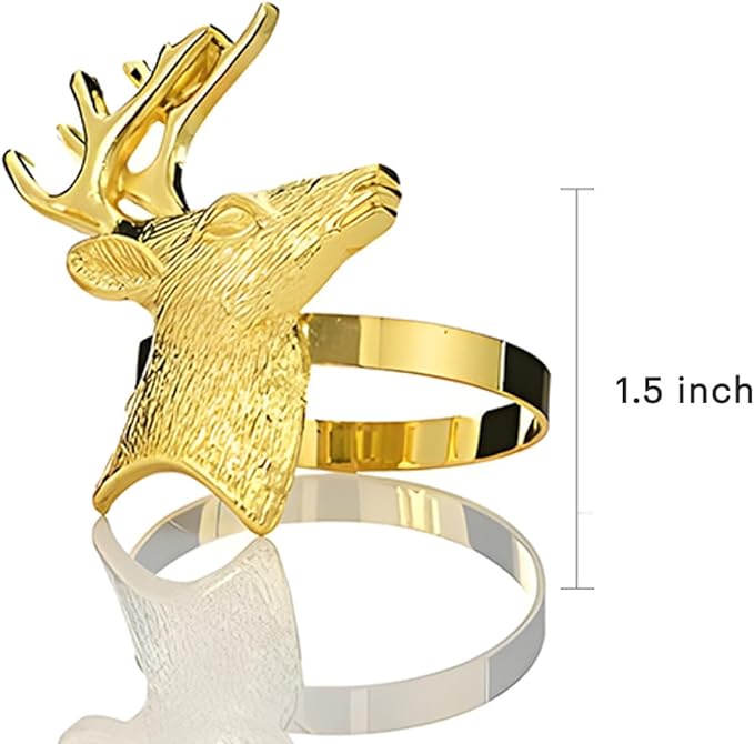 Decozen Set of 16 Gold Napkin Rings in Stag Design, Festive, Table Decor Setting for Holiday, Wedding, Birthday, Kitchen, Home Decor, Housewarming Gift - Thanksgiving & Christmas Gift Decoration