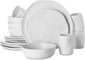 Stone by Mercer Project HEKONDA Modern Debossed Stoneware 16-Piece Dinnerware Set, Plate and Bowl Set, Dish Set for 4, White Speckled