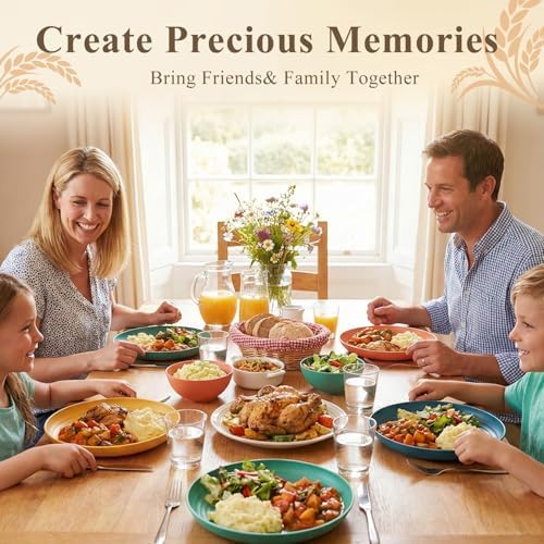 10 Inch Dinner Plates Set of 8, Unbreakable Wheat Straw Plates, Plastic Plates Reusable for Steak, Lunch, Microwave & Dishwasher Safe Kitchen Plate for Serving, Camping, Picnic, RV- Multi - Image 6