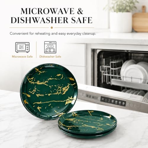 7.5-Inch Ceramic Salad Plates Set of 6, Green and Gold Marble - Image 5