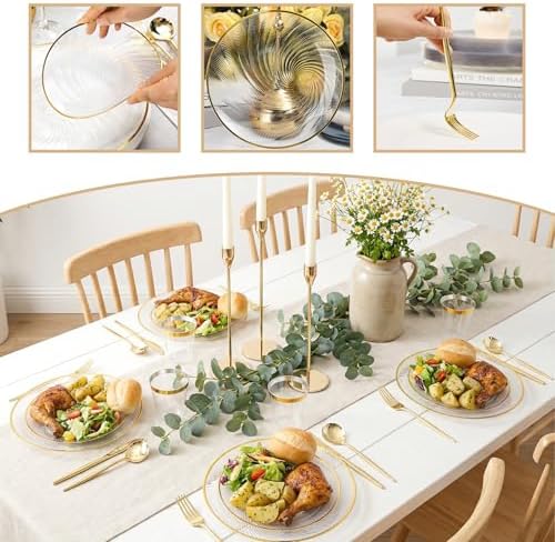 N9R 180PCS Clear and Gold Plastic Plates Disposable, Spiral Dinnerware Set - Image 5