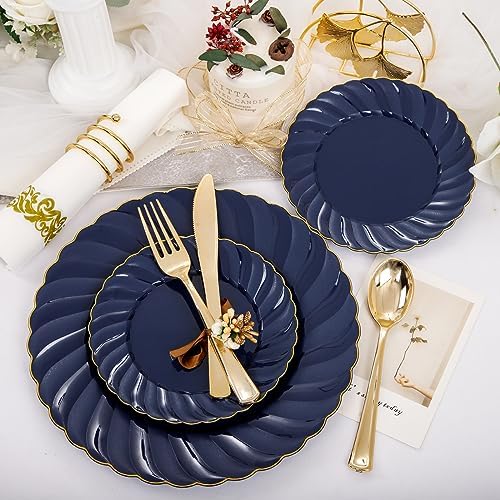 YOUBET 150PCS Blue Plastic Plates for Wedding Birthday Parties - Image 5