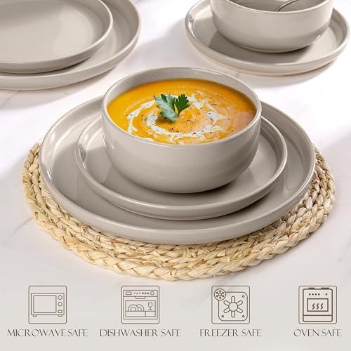 LIANYU Dinnerware Dishes Sets for 8, 24-Piece Stoneware Dinner Set, Ceramic Dining Bowls and Plates Crafted at 2400℉, Scratch Resistant, Microwave & Dishwasher Safe, Milky Brown - Image 5