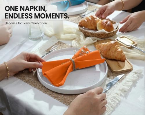 Ruvanti Cloth Napkins Set of 6, Cotton Enrich 18”x18” - Orange/Fall - Image 2