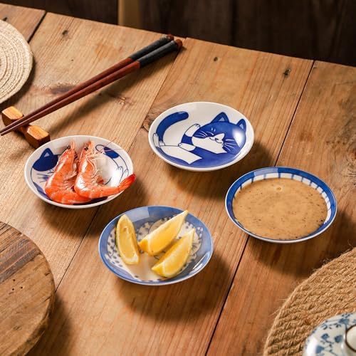 VanEnjoy Small Cute Ceramic Dishware Sets, Kawaii Cat Plates, Blue Shushi Plate Set Of 4, Japanese Plates, Dessert Plates Ceramic - Image 7