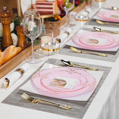 350pcs Gold Pink Retro Dinnerware Sets Disposable for 50 Guests - Image 7