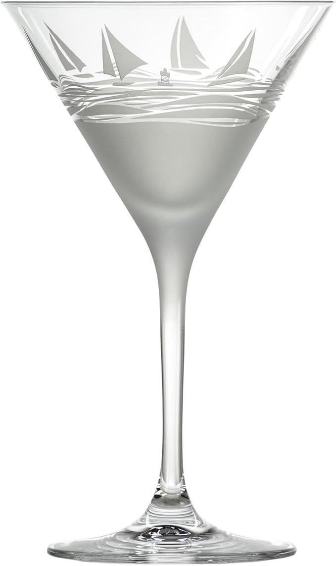 Rolf Glass Regatta 10oz Martini Cocktail Glass | Set of 4 Lead-Free Glasses | Proudly Made in the USA | Engraved Nautical Sailboat Martini Glasses