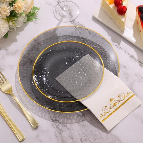 150 Pcs Black Plastic Dinnerware Set, Disposable Plates for 25 Guests - Image 2