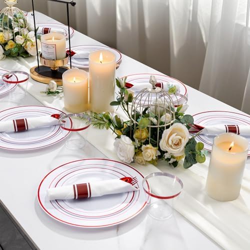 WELLIFE 700 Pieces Red Plastic Plates - Disposable Silverware and Cups, Include: 100 Dinner Plates 10.25”, 100 Dessert Plates 7.5”, 100 Red Cups 9 OZ, 100 Plastic Cutlery - Image 5