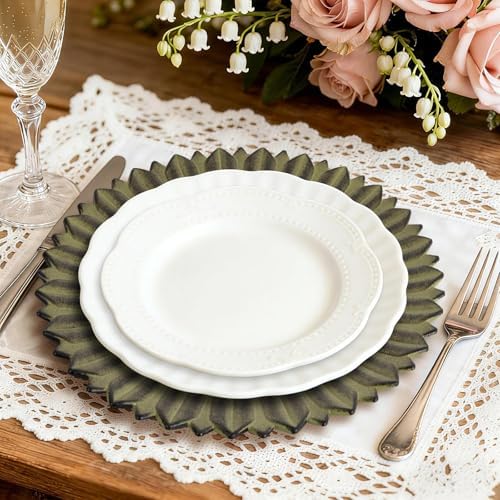 MAONAME Matte Green Charger Plates Set of 12, Chargers with Sunflower Rim - Image 6