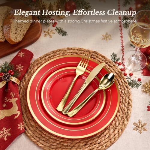 BESTVIP 200PCS Red with Gold Plastic Plate - Image 5