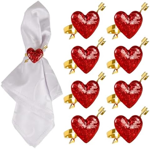 Red Heart Napkin Rings Serviette Holder Set of 8, Metal Love Napkin Ring with Gold Buckles for Valentine's Day, Wedding, Birthday Party, Thanksgiving Day, Christmas Day,Dining Table Decoration by FEKIDO