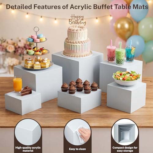 6 Pcs White Buffet Risers, Food Risers Display Stands for Buffet Table Party Catering Dessert Jewelry Collectibles,Cube Nesting Boxes with Hollow Bottoms 6 Sizes (10" 9" 8" 7" 6" 5") - Image 3