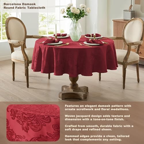 Newbridge Barcelona Damask Fabric Tablecloth, 90 Inch Round, Burgundy – No Iron, Soil Resistant Table Cover for Dining, Parties and Holidays - Image 3