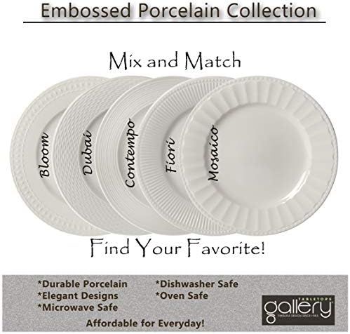 TTU Tabletops Gallery Embossed Bone White Porcelain Round Dinnerware Collection- Chip Resistant Scratch Resistant, Mosaico 16 Piece Dinnerware Set (Dinner Plate, Salad Plate, Cereal Bowl, Mug) - Image 2