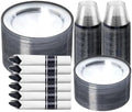 N9R 350PCS Plastic Plates Set Clear & Black for Party & Graduation by N9RTABLEWARE