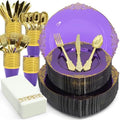 AIRE Purple Gold Plastic Plates Set, 175PCS Disposable Dinnerware for 25 by AIRE