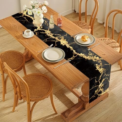 ANNA QUEEN Gold and Black Marble Table Runner and Placemats Set of 6 – Elegant 13"x72" Table Runner with 12"x18" Placemats, Luxury Dining Table Decor for Kitchen, Modern Home Décor, Party - Image 6