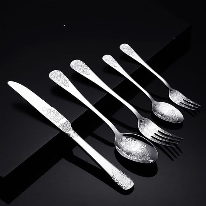 IKXO Silverware Set 30 Piece Silver Flatware Set for 6,Stainless Steel Flatware Cutlery Set For Home Hotel, Kitchen Utensils Set Include Fork Knife Spoon,Mirror Polished,Dishwasher Safe