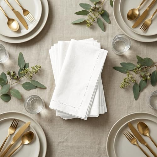 The Beer Valley Set of 4 Flax Hemstitch Cloth Napkins 20x20 Inch - White - Image 7